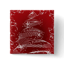 Abstract Red X'mas Tree & Swirls Name Tag / Gift /