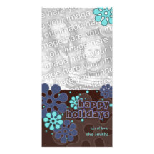 Abstract Retro Snowflakes Photo Card in Blues