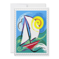 Abstract Sailboat and Sun Stamp