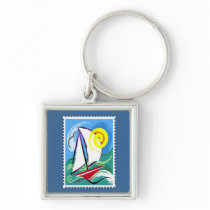 Abstract Sailboat and Sun Stamp