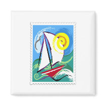 Abstract Sailboat and Sun Stamp