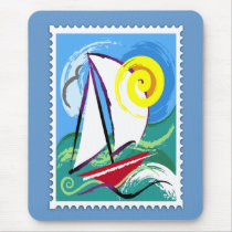 Abstract Sailboat and Sun Stamp