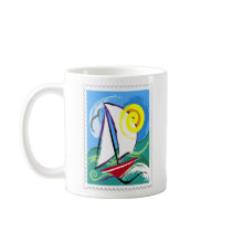 Abstract Sailboat and Sun Stamp Coffee Mug
