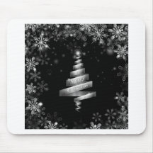 Abstract silver ribbon Christmas tree Mousepad
