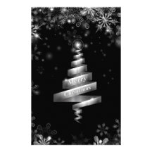 Abstract silver ribbon Christmas tree Stationery Paper