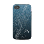 Abstract Swirls on teal with Monogram Iphone 4 Tough Case