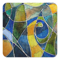 Abstract Watercolor Pen & Ink Square Sticker