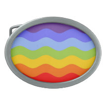 Abstract Waves - Rainbow Coloured Oval Belt Buckles