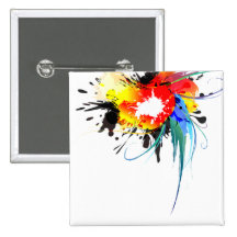 Abstract Wild Parrot Paint Splatters Buttons