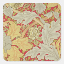 Acanthus leaves and wild rose on a crimson backgro square sticker
