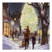 Achats de Noël de papa avec les enfants dans la ne Invitations Personnalisées