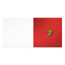 Acorn on red background with green snowflakes picture card