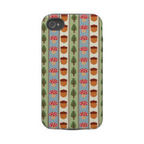 Acorns, Trees and Mushroom Stripes Tough Iphone 4 Cases