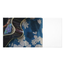 Acoustic Guitar Edge Against Blue Flower Dress Photo Card Template