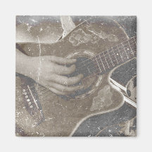 acoustic guitar female hand music grunge sepia refrigerator magnet