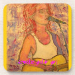 acoustic guitar girl art coasters