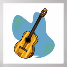 Acoustic Guitar Graphic Blue Behind Posters