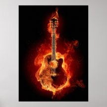 Acoustic Guitar in Flames Print