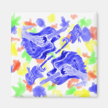 Acoustic guitar painting, blue version musician fridge magnet