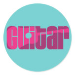 Acoustic Guitar Pink Round Sticker