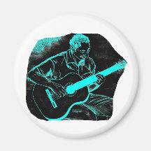 acoustic guitar player invert black turqoise refrigerator magnets