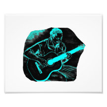 acoustic guitar player invert black turqoise photo print