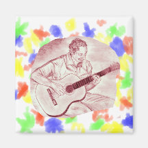 acoustic guitar player sit burgundy sketch magnets