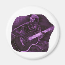 Acoustic guitar player sit purple invert refrigerator magnet
