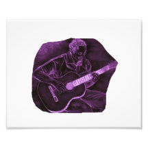 Acoustic guitar player sit purple invert photo print