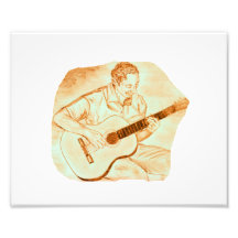 acoustic guitar player sitting pencil orange art photo