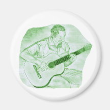 acoustic guitar player sitting pencil sketch green magnet