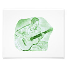 acoustic guitar player sitting pencil sketch green photo