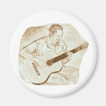 acoustic guitar player sitting pencil sketch sepia fridge magnets