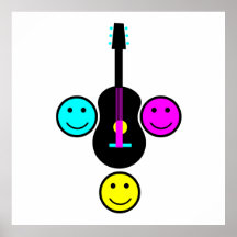 Acoustic Guitar Smiley CMYK Design Posters