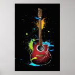 Acoustic guitar with paint splatters poster