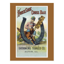 Ad Label Horseshoe Cross Bar Victorian BoyPostcard