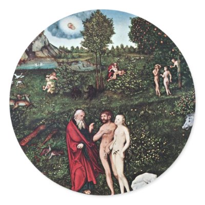 Adam And Eve In The Garden Of Eden, Adam And Eve I Round Sticker by Artcollection