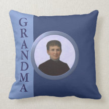 Add a Photo -- Round Silver-Blue Frame 'Grandma' Pillows