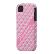 Add Name White And Pink Plaid Cellphone Case Case-Mate iPhone 4 Cover