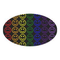 Add Text & Images Gifts: Rainbow Smiley Faces Oval Sticker