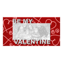 ADD Your Photo Be My Valentine Frame - Red Hearts Custom Photo Card
