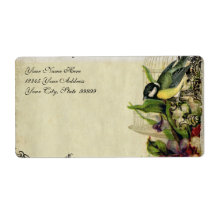 Address Label Yellow Song Bird Cage Floral