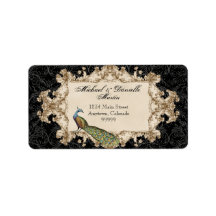Address Labels - Black Vintage Peacock & Etchings