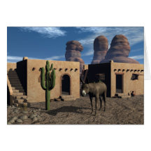 Adobe Dwellings and Burro Card