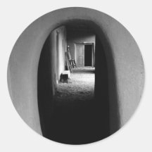Adobe Passageway: Black & White photo of Taos, NM Sticker