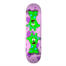 Adorable Baby Green Monster On Hearts Background Skate Decks