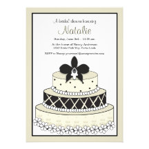 Adorable Black and Ecru Wedding Cake Invitation