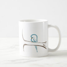 Adorable blue bird sitting on a branch mug