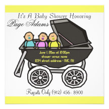 Adorable Carriage Triplet Baby Shower Invitation