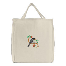 Adorable Chickadee Embroidered Tote Bag